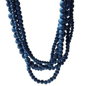 Retro Elegant Blue Beaded Multi Strand Necklace Classic Fashion Jewelry Women